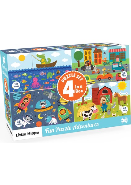 4ü1 Arada Puzzle Set - Eğlenceli Yapboz Maceraları/ 12+24+36+48 Parça Puzzle