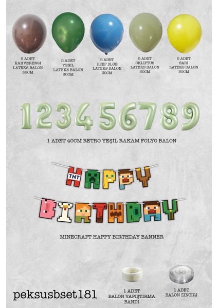 Minecraft Tema Doğum Günü Balon Zinciri Seti fiyatları