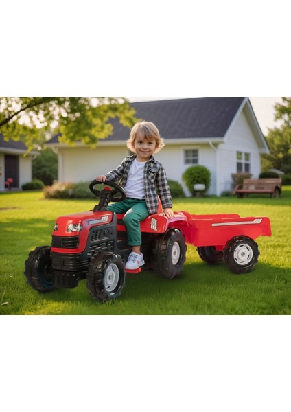 Römorklu Pedallı Kırmızı Traktör | 36+ Ay Çocuk Oyuncağı | 173 x 52 x 45 cm | Korna & Dayanıklı