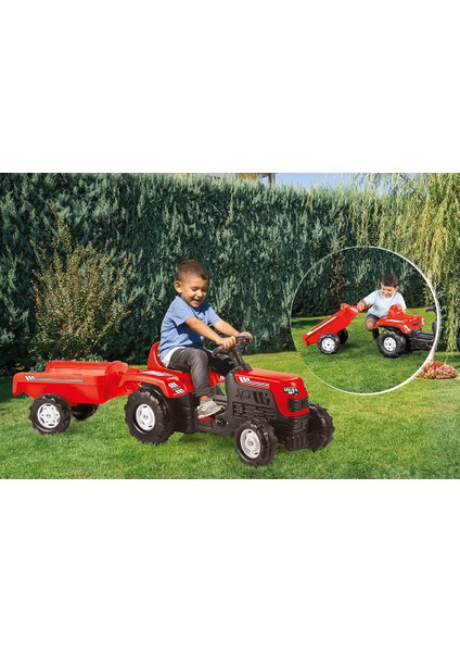 Römorklu Pedallı Kırmızı Traktör | 36+ Ay Çocuk Oyuncağı | 173 x 52 x 45 cm | Korna & Dayanıklı fiyatları