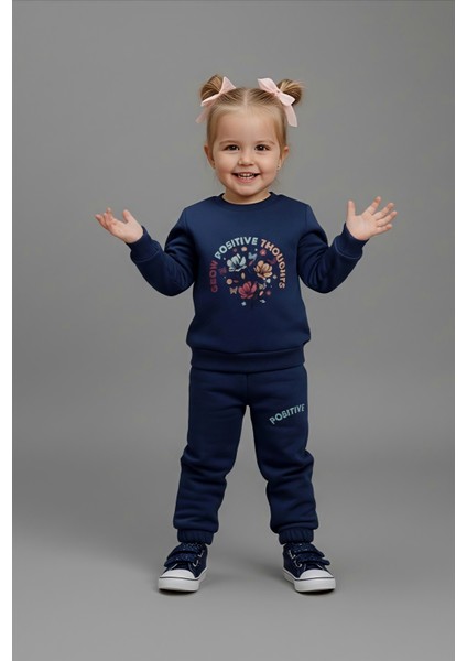 Kız Çocuk Üç Iplik Şardonlu 2’li Takım | Sweatshirt & Eşofman Altı | Çiçek Baskılı fırsatları