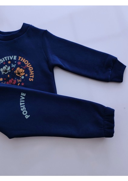 Kız Çocuk Üç Iplik Şardonlu 2’li Takım | Sweatshirt & Eşofman Altı | Çiçek Baskılı
