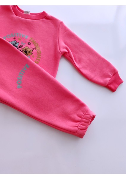 Kız Çocuk Üç Iplik Şardonlu 2’li Takım | Sweatshirt & Eşofman Altı | Çiçek Baskılı