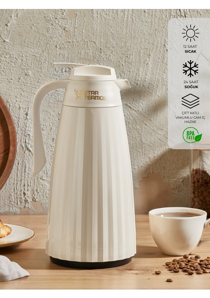 Zagana Serisi 1.5 Litre Cam Termos Krem STH-6162