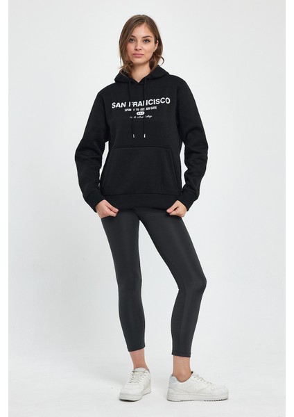 Süperlife Kadın Kapşonlu Rahat Kalıp Içi Polarlı 3 Iplik Kanguru Cepli San Francisco Baskılı Swetashırt SPR24SWK02 fırsatları