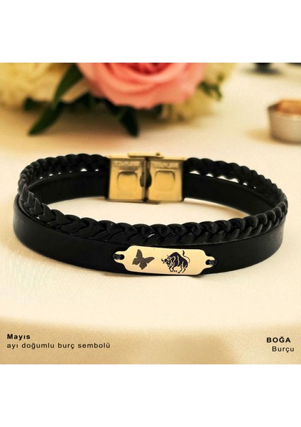 14 Ayar Altın Plakalı Boğa Burçları Için Doğal Siyah Derili Kelebek Figürlü Hediye BILEKLIK-678 fiyatları