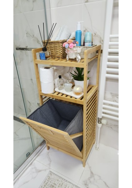 Bambu Kirli Sepeti 95X40X30 cm – Kapaklı Çamaşır Sepeti & Raflı Banyo Dolabı fırsatları
