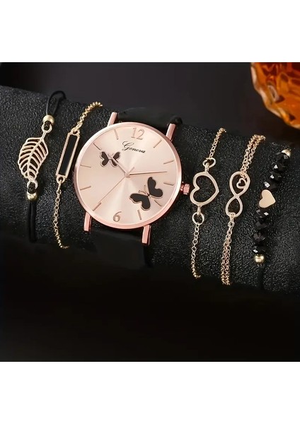 Kadın Kol Saati ve Bileklik Seti - Siyah Rose Gold ST703 modelleri