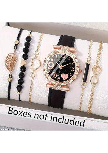 Kadın Kol Saati ve Bileklik Seti - Siyah Rose Gold