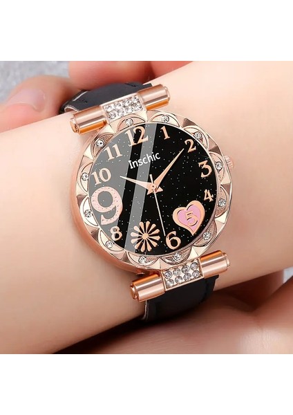 Kadın Kol Saati ve Bileklik Seti - Siyah Rose Gold fırsatları