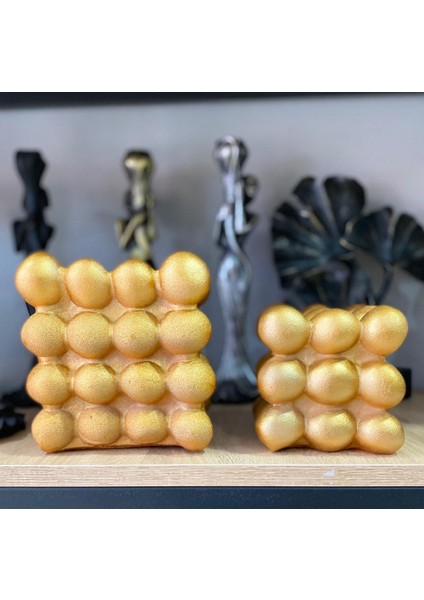 Dekoratif 2 Li Bubble Biblo Polyester Gold Renkli