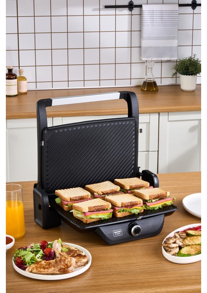 Matte Siyah 6 Dilim Izgara ve Tost Makinesi, Pratik ve Şık Tasarım