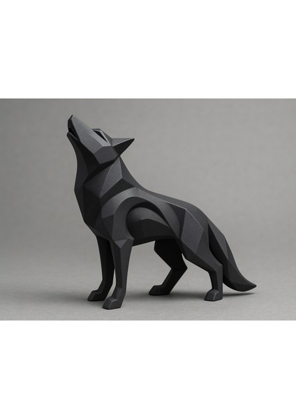 Abstract Wolf Kurt Heykeli Dekoratif Minik 13CM Siyah Renk