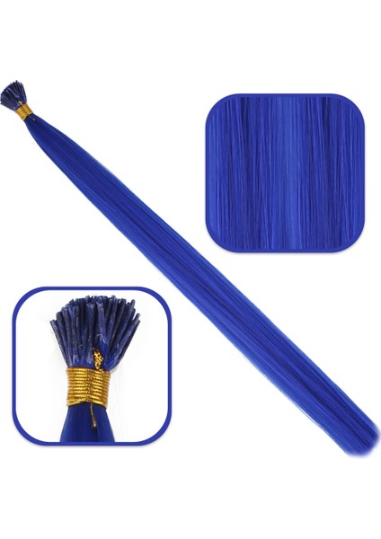 Fiber Sentetik Boncuk Kaynaklık Renkli Saç / Koyu Mavi / 100 Adet