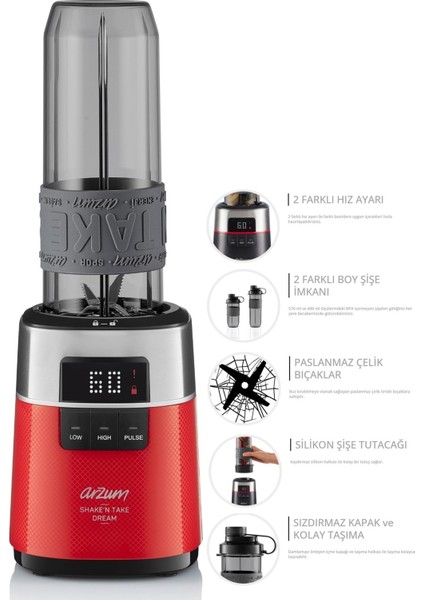 Kişisel Smoothie Blender, 500 W, Shake'n Take Dream, Kırmızı, Pratik ve Şık Tasarım