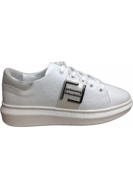 2010 Womenly Style Beyaz Tokalı Kadın Günlük Ayakkabı % 100 Hakiki Deri