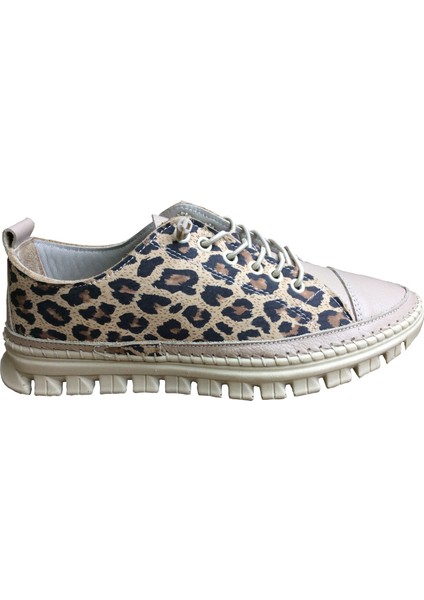 2010 Womenly Style Bej-Leopar Kadın Günlük Ayakkabı % 100 Hakiki Deri