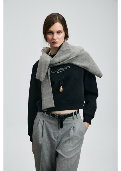 Beggy Kadın Örme Sweatshırt Siyah