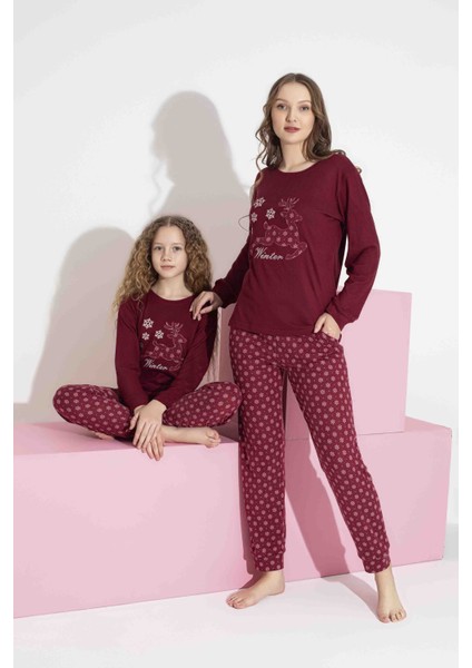 Tarık Kadın Geyikli Desen Anne Kız Kombin Termal Kışlık Sıcak Tutan Yumuşak Pijama Takımı