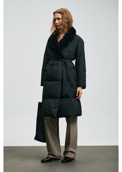 Hermes Kaz Tüyü Kadın Mont Siyah