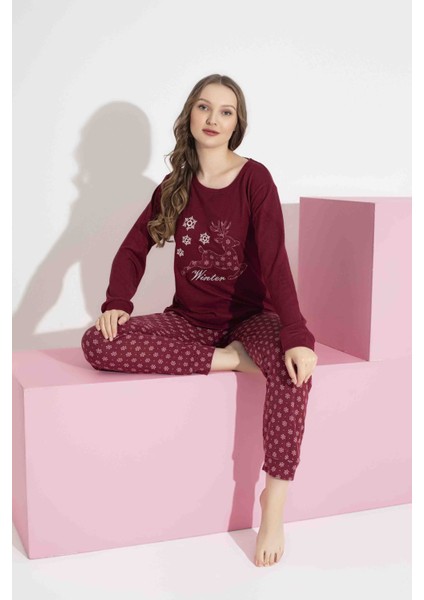 Tarık Kadın Geyikli Desen Anne Kız Kombin Termal Kışlık Sıcak Tutan Yumuşak Pijama Takımı modelleri