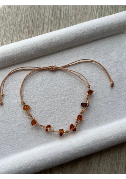 Kan Kehribar Taşı Ip Bileklik & Halhal - El Yapımı