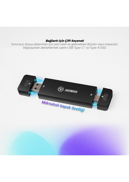 DK01 USB-A/Type-C 22x42 M.2 NVMe Taşınabilir Harici SSD Boş Kutu