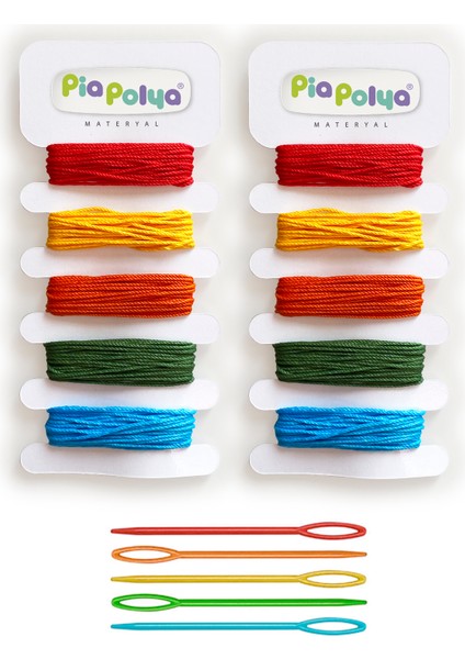 Çocuklar Için 5 Adet 5 Renk Plastik Iğne ve 2 Set 5 Renk Ipleri | Parmak Gelişimi | Etkinlik