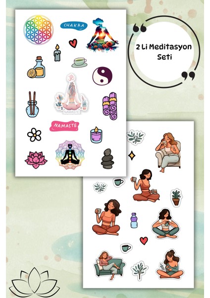 2'li Meditasyon Sticker Set Etiket Bullet Journal/defter/matara/telefon Için Uygun