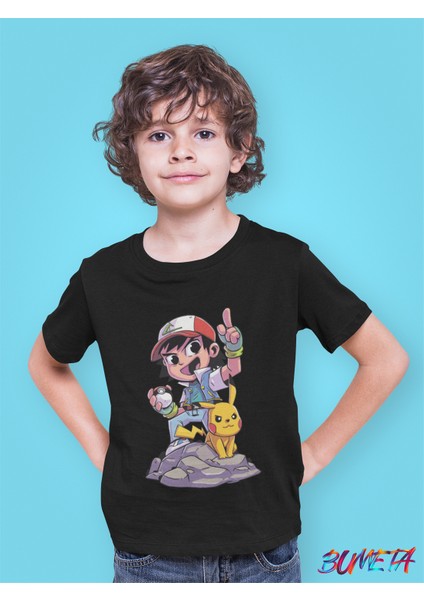 Pokemon Pikachu ve Ash Ketchum Chibi Çizgi Film Dizi Çocuk Tişört T-Shirt fiyatları