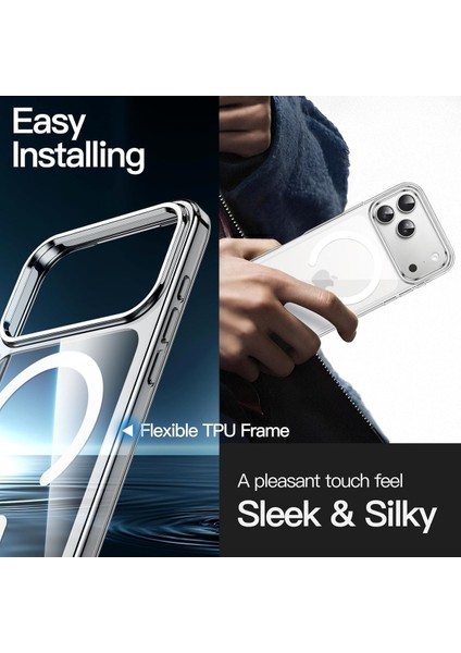 iPhone 17 Pro Max Kılıf Şeffaf Magsafe Magnetik Kamera Çıkıntılı Kılıf Kablosuz Şarj, Darbe Emici