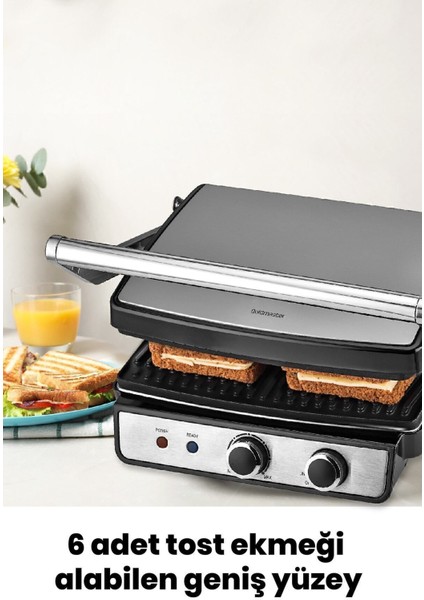 Paslanmaz Çelik 2000W Tost ve Izgara Makinesi, Ayarlı Isı, Çıkarılabilir Plakalar fiyatları