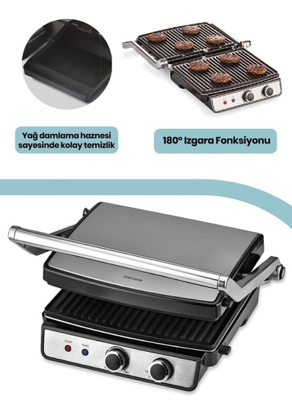 Paslanmaz Çelik 2000W Tost ve Izgara Makinesi, Ayarlı Isı, Çıkarılabilir Plakalar indirimleri