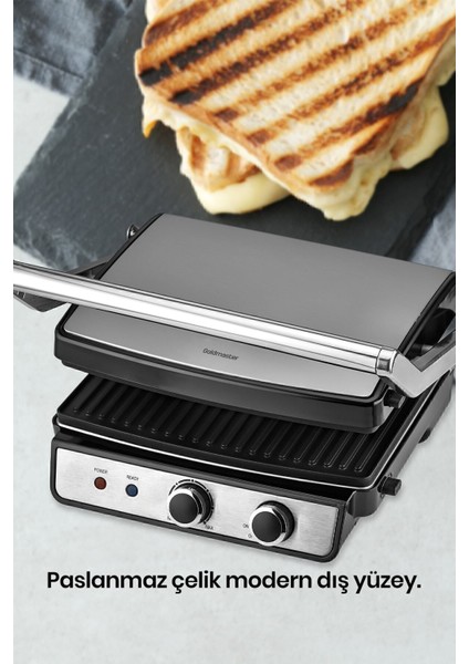 Paslanmaz Çelik 2000W Tost ve Izgara Makinesi, Ayarlı Isı, Çıkarılabilir Plakalar