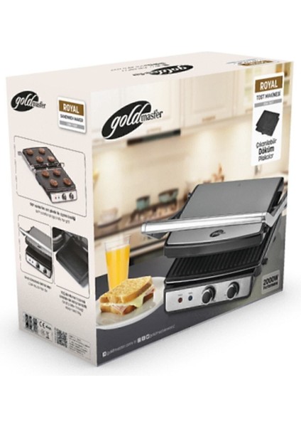 Paslanmaz Çelik 2000W Tost ve Izgara Makinesi, Ayarlı Isı, Çıkarılabilir Plakalar