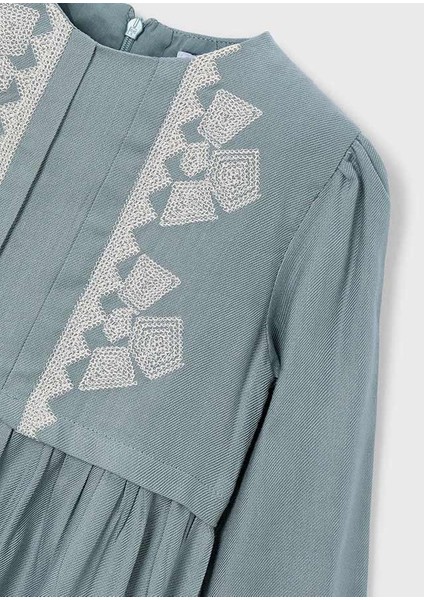 4-10 Yaş Kız Çocuk Yeşil Etnik Desenli Elbise | Pamuk Astarlı modelleri