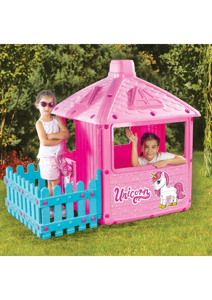 Oyun Evi | Unicorn Temalı Çitli Ilk Şehir Evim | 132 x 104 x 104 cm
