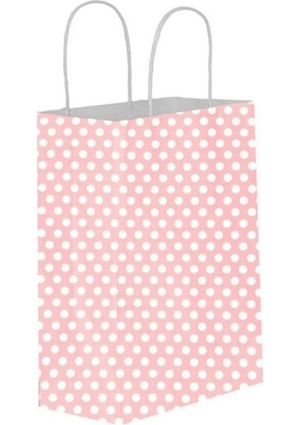 Pembe Puantiyeli Hediyelik Kağıt Torba 18X24X8CM "25 Adet"