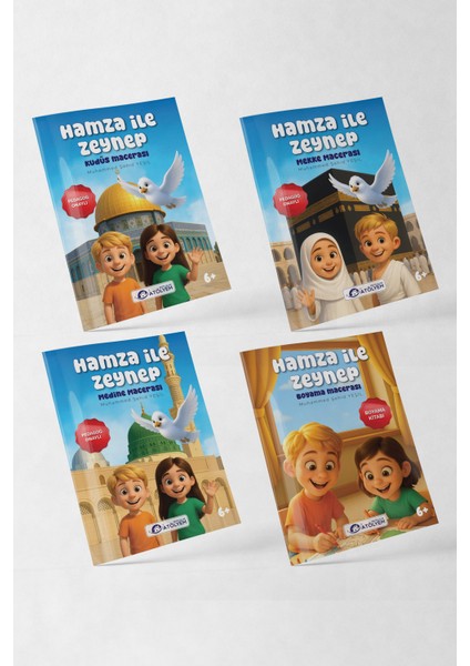 Hamza ile Zeynep'in Maceraları Hikaye Kitap Seti Kudüs, Mekke, Medine ve Boyama Kitabı 4 Kitap