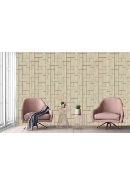 Krem Rengi Geometrik Desen Duvar Kağıdı, Silinebilir, 16,5 M² - Roka 23108-3