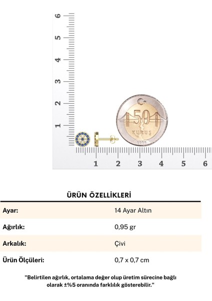 Küçük Nazar Boncuğu Çivi 14 Ayar Altın Küpe fırsatları