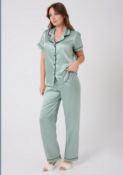 Missayza V.s 2110 Model Kısa Kol Biyeli Saten Pijama Takım