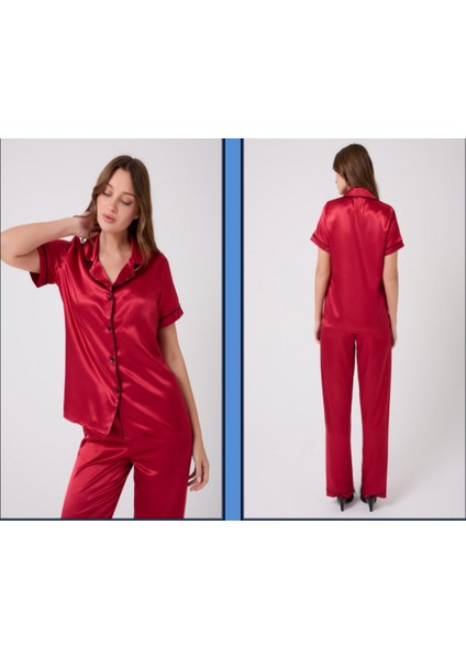 Missayza V.s 2110 Model Kısa Kol Biyeli Saten Pijama Takım