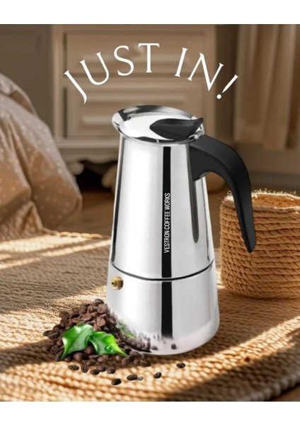 Moka Pot Espresso 9 Cup 450 ml Paslanmaz Çelik Ocak Üstü (9 Fincan)
