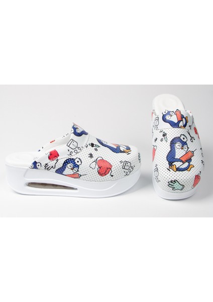 Kadın Air Havalı Taban Ortopedik Sabo Doktor Hemşire Hastane Aşçı Terliği Penguen Desenli 14