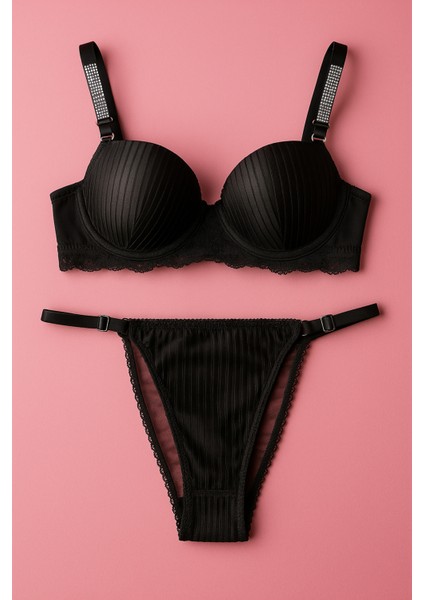 Dolgulu Balenli Taşlı Askılı Kadife Dantel Detaylı Zarif Sütyen Takımı fiyatları