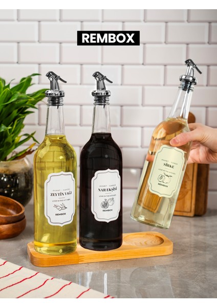 Ahşap Standlı 3'lü Gümüş Tıpalı Zeytinyağ Sirke ve Nar Ekşisi Seti 750ML Yağlık Şişesi Yağdanlık Set fiyatları