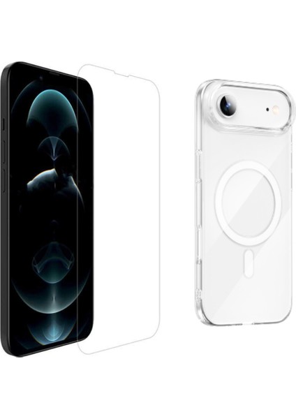 Iphone 17 Air Kılıf Kamera Korumalı Magsafe Sert Şeffaf Mika Pc Porto Kapak + Cam Ekran Koruyucu