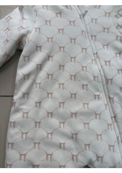 Unisex Çocuk Pamuklu Beyaz Fiyonk Desenli Uyku Tulum - Fermuarlı fırsatları