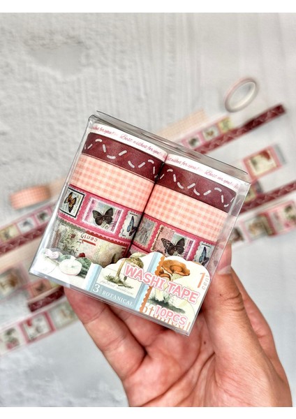 Vintage Çiçek ve Kelebek Desenli Washi Bant Seti 10’lu / Washi Tape / Bullet Journal / Scrapbook